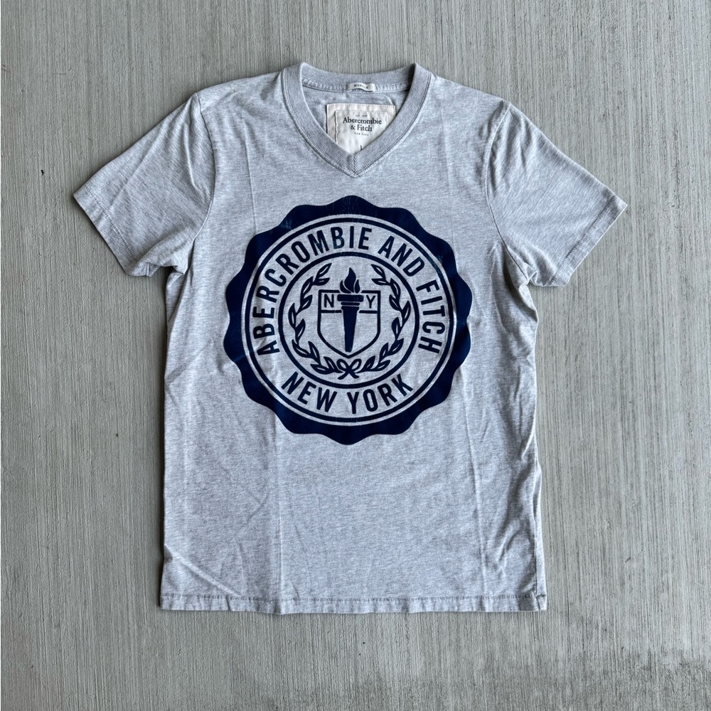 VINTAGE Abercrombie & Fitch New York Muscle T Shirt L Embroidered Spell Out Logo